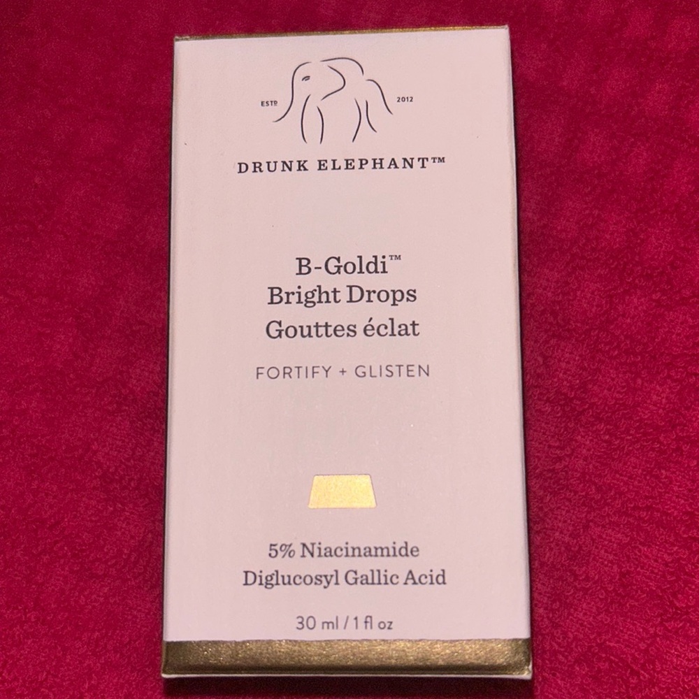 NEW- NEVER OPENED.   Drunk Elephant B-Goldi bright drops (fortify + glisten) 1